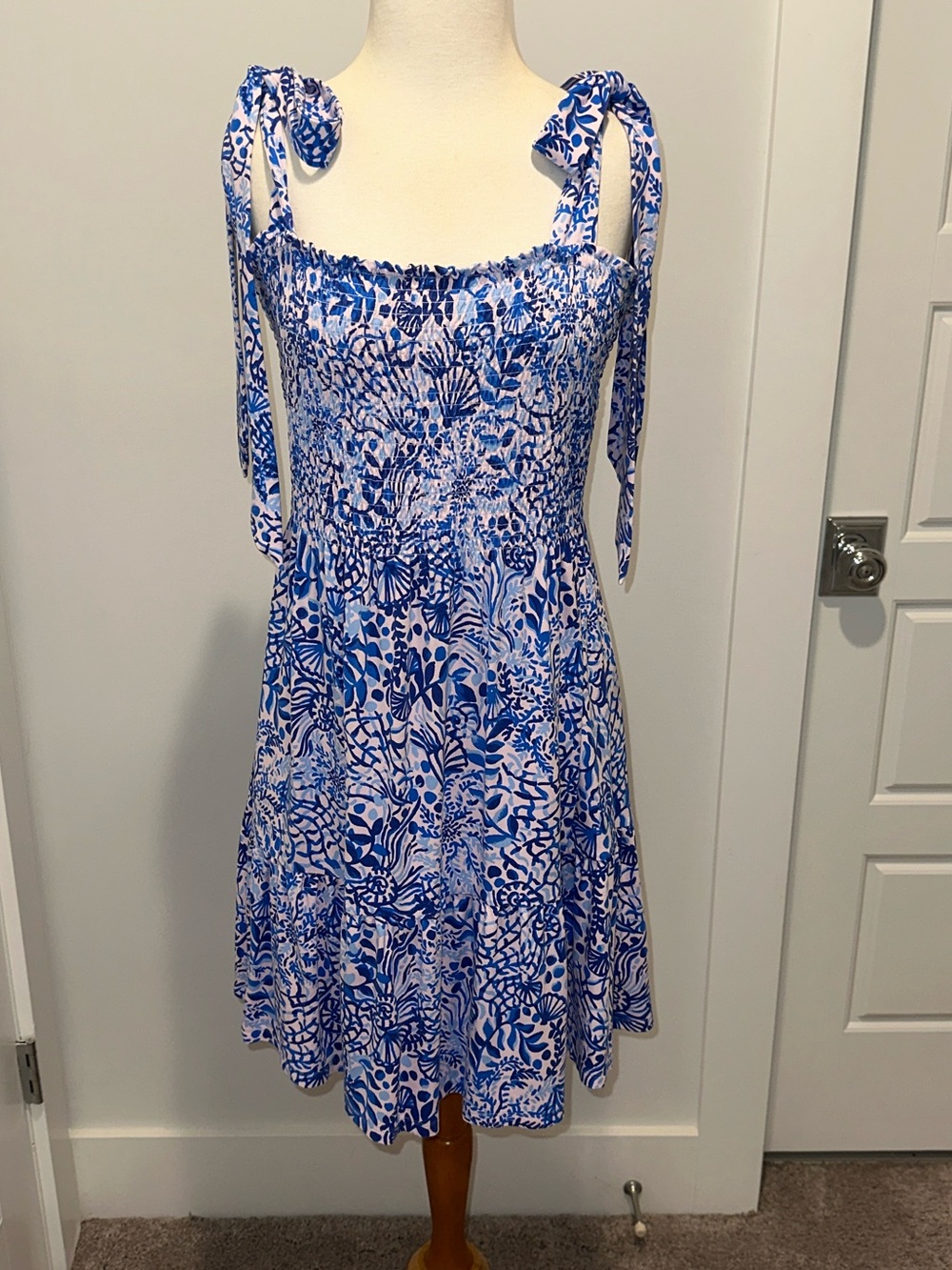 Lilly Pulitzer Mini Kailua Smocked Mini Dress in Bahamian Rhapsody Blue Size XL